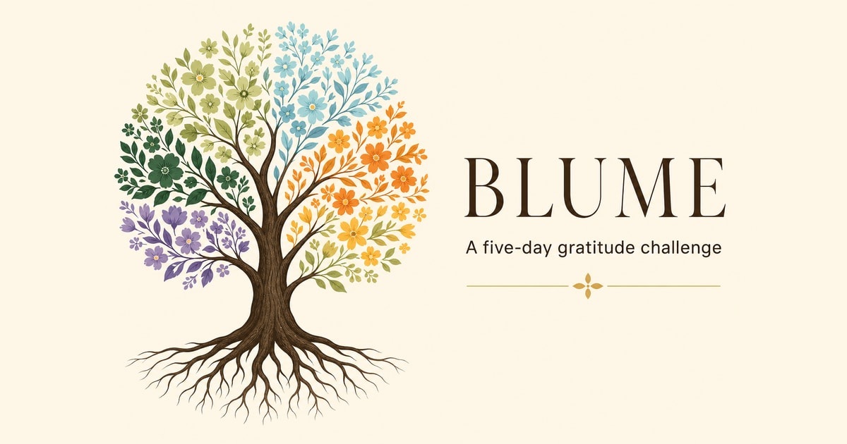 The BLUME Communities home screen: a welcome, today's gratitude prompt, and community updates.